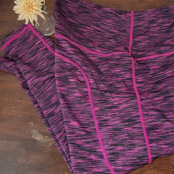 2 Pairs Leggings Full Ankle and Capri Length Pink Black Workout Yoga Pants - Picture 6 of 9